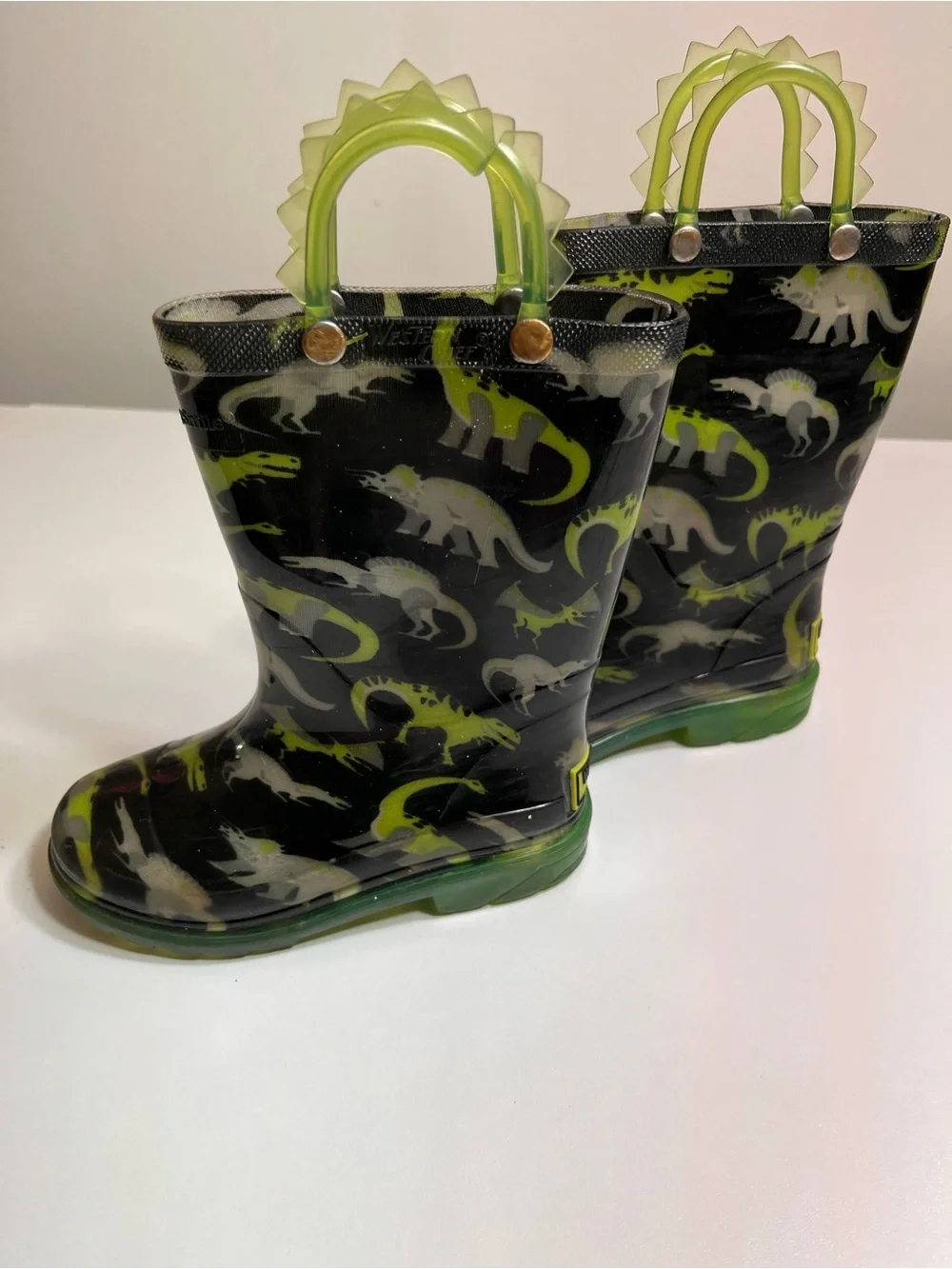 Target Black and Lime Dinosaur Kids Rain Boots
